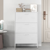 Modern Shoe Storage Cabinet With 3 Flip Drawers And Metal Frame For Entryway - Brushed Nickel