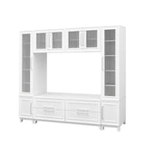 Wall Unit Entertainment Center With Glass Doors For TVs Up To 75" With Drawers For Living Room - White