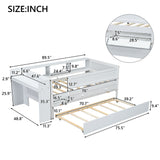 Twin Daybed With Drawers, Trundle, Headboard Storage, Study Desk, And USB Charging Station - White