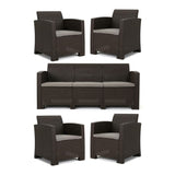 Outdoor Faux Wicker Rattan Style Chat Set With Water Resistant Cushions, 5 Pieces Set - Brown / Mix Beige