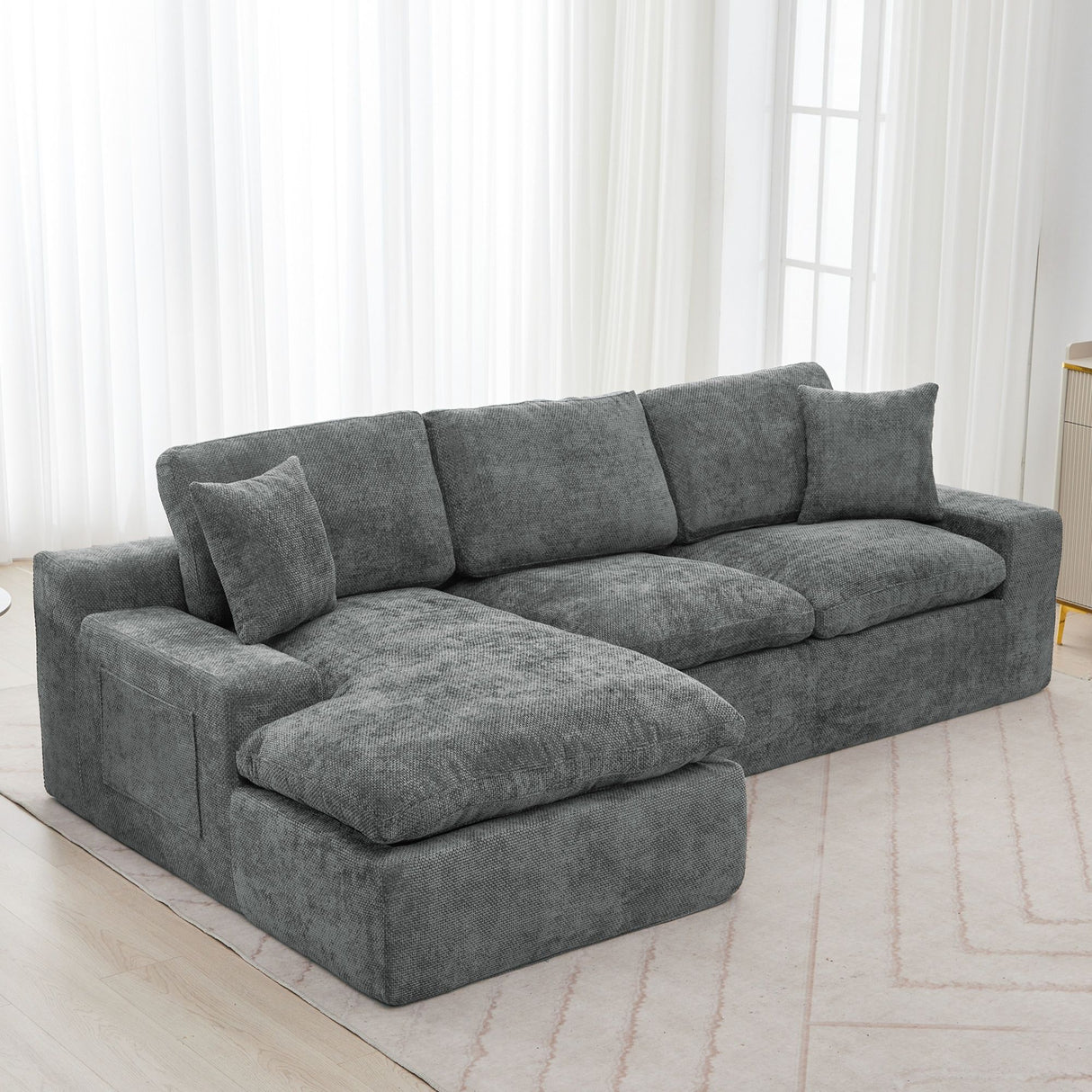 Cloud Sectional Sofa With Double Layer Cushion And Side Pockets, Free-Combined