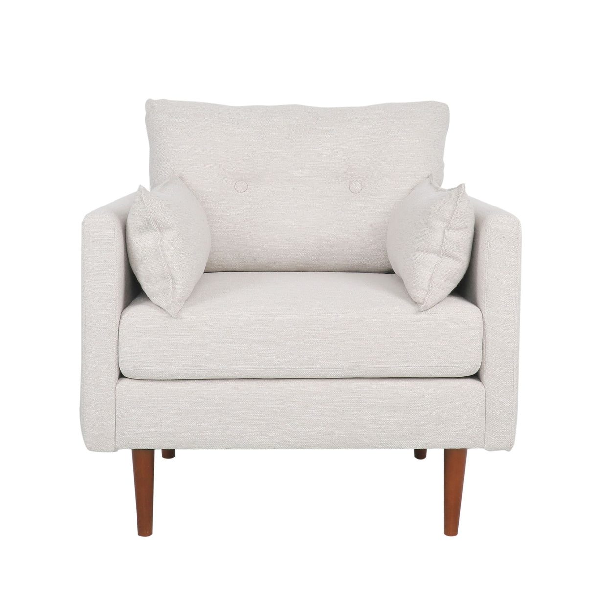 Contemporary Fabric Club Chair With Birch Wood Legs - Beige