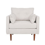 Contemporary Fabric Club Chair With Birch Wood Legs - Beige