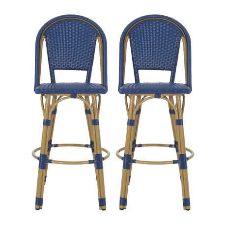Outdoor Rattan And Aluminum French Barstools (Set of 2)