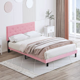 Modern Upholstered Platform Bed Frame With Button Tufted Linen Fabric Headboard