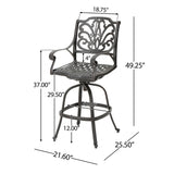 Outdoor Cast Aluminum Swivel Bar Stool With Scrolled Arms - Bronze