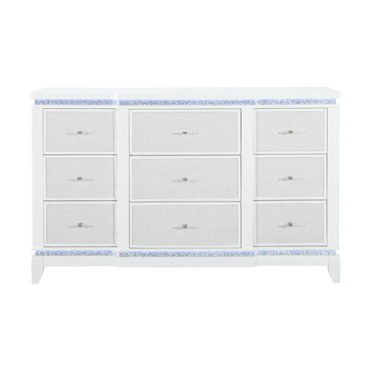 Adalid - Dresser With LED Light And Glittered Drawer Fronts - White