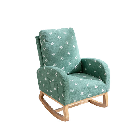 Modern Accent Rocker Armchair With Side Pocket, Upholstered High Back