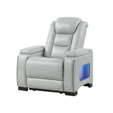 Power Recliner With Power Headrest And LED Bookshelf Arms, USB Charging - Gray