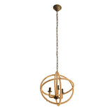 3 Light Farmhouse Chandelier, Rope Chandelier Globe Hanging Light Fixture With With Adjustable Chain For Kitchen, Bulb Not Included - Beige Brown