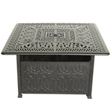 Elegant Cast Aluminum Square Fire Table With Fire Glass And Cover - Antique Bronze