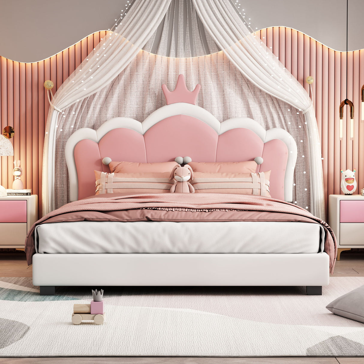 Upholstered Princess Platform Bed With Crown Headboard