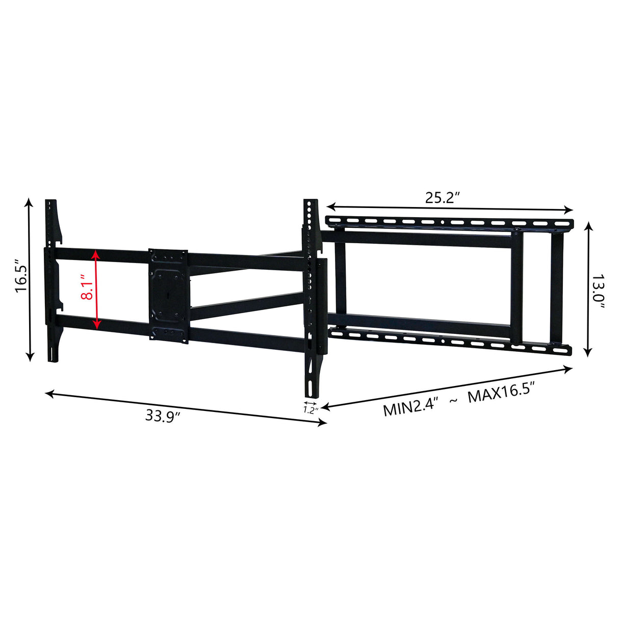 Full Motion TV Wall Mount Bracket For 40 120" TV Dual Arm Tilt & Swivel Vesa 800 X 400 Mm 132 Lbs Load - Black
