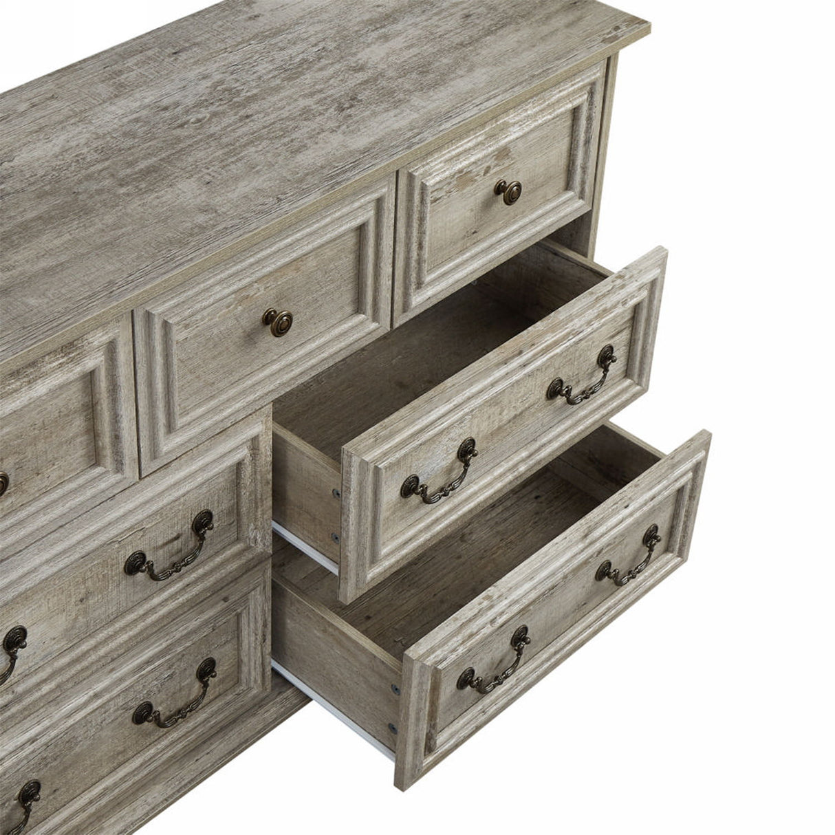 Farmhouse Vintage 7 Drawers Dresser With Natural Texture