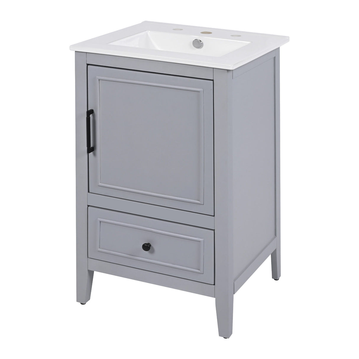 20" Bathroom Vanity With Sink, Bathroom Cabinet With A Door, Door Shelf Storage And Adiustable Foot Pads, A Drawer - Gray