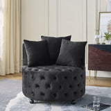 Modern Upholstered Swivel Chair With Button Tufted Design And Movable Wheels