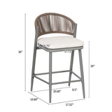 Outdoor 26" Counter Height Metal Frame Counter Stools With Scallop Shaped Backrest & Water Resistant Cushions