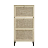 Modern Rattan 3 Door Shoe Rack Cabinet For Entryway