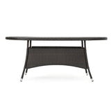 Outdoor Oval Dining Table With Silver Tipped Legs - Brown Multi