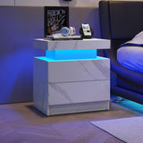Nightstand LED, Bedside Table Cabinet With 2 Drawers For Bedroom