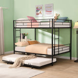 Full Over Full Modern Metal Bunk Bed With Trundle - Black