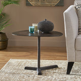 Industrial Style Elliptical Side Table With Aluminum Frame - Bronze