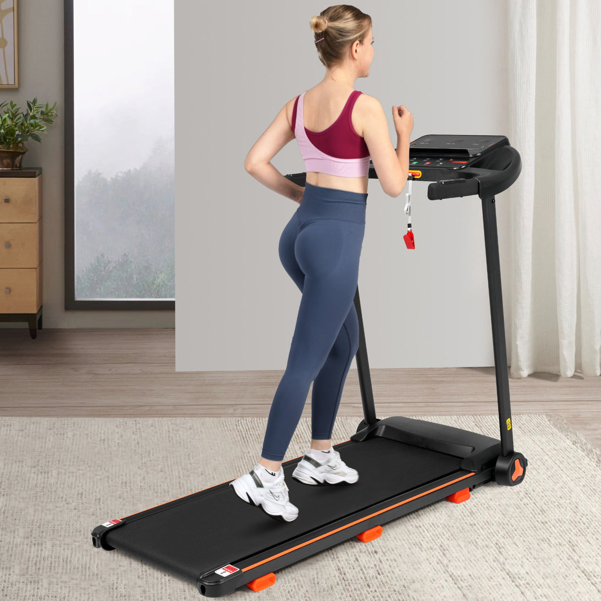 2.5Hp Quiet Folding Treadmill With Heart Rate Sensor, 300Lbs Weight Capacity, With USB Charge Station For Android & Bluetooth Speaker, 6 Shock Absorbing - Black