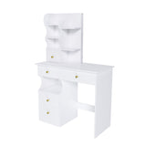 Dressing Table With Movable Mirror And LED Light, 5 Drawer Storage Organizer - White