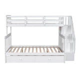 Bunk Bed With Twin Size Trundle, Storage And Guard Rail For Bedroom