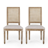 French Country Dining Chair With Rectangular Cane Backrest And Smooth Upholstered Seating