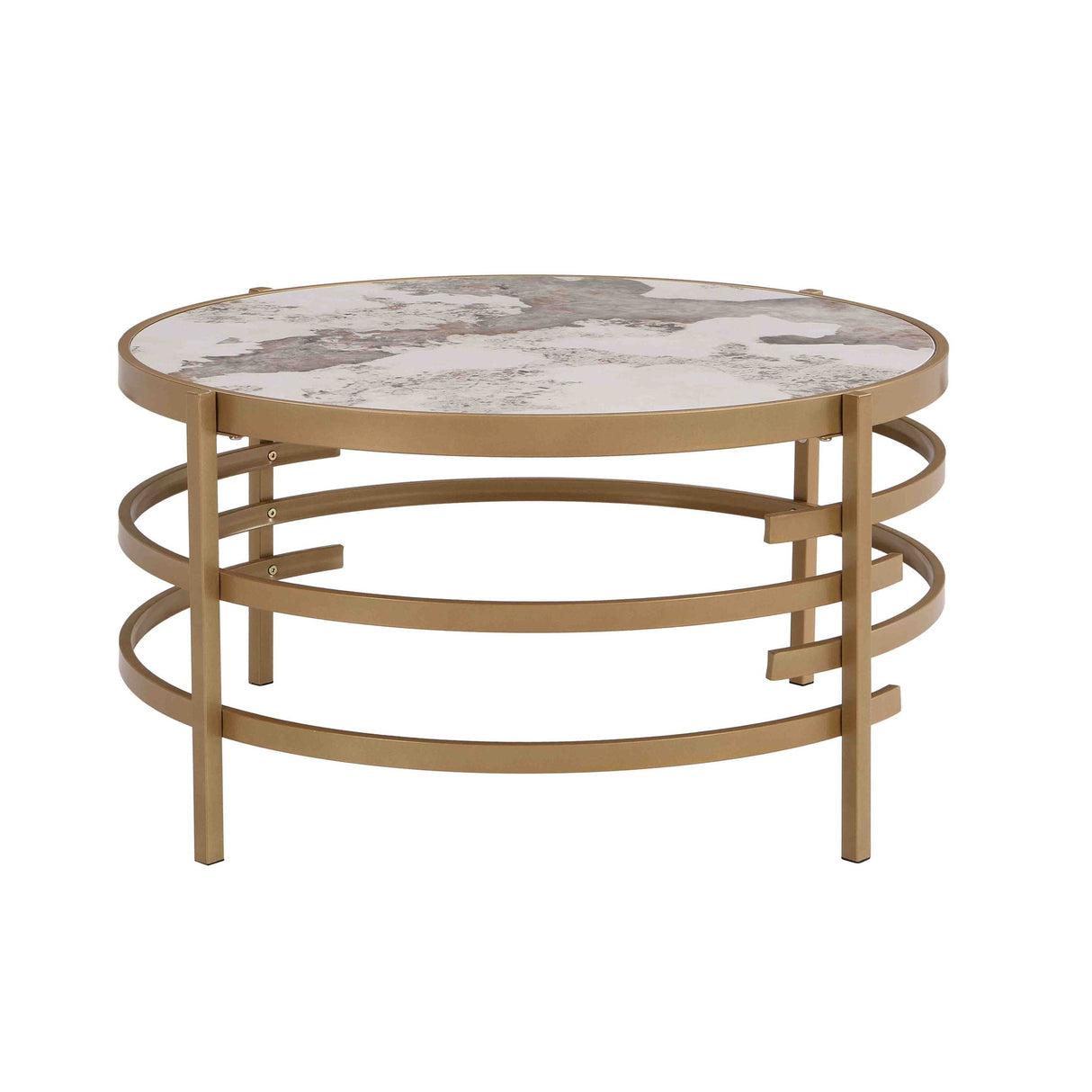Round Table With Sintered Stone Top And Sturdy Metal Frame