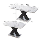 Rectangle Dining Table With Stretchable Top, X Shape Mdf Legs With Steel Base - White / Black