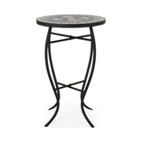 Outdoor Side Table With Tile Mosaic Table Top - Black