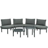 6 Piece Patio Set, Half Moon Outdoor Sectional Sofa With 2 High Low Coffee Tables, 4 Pillows & Cushions