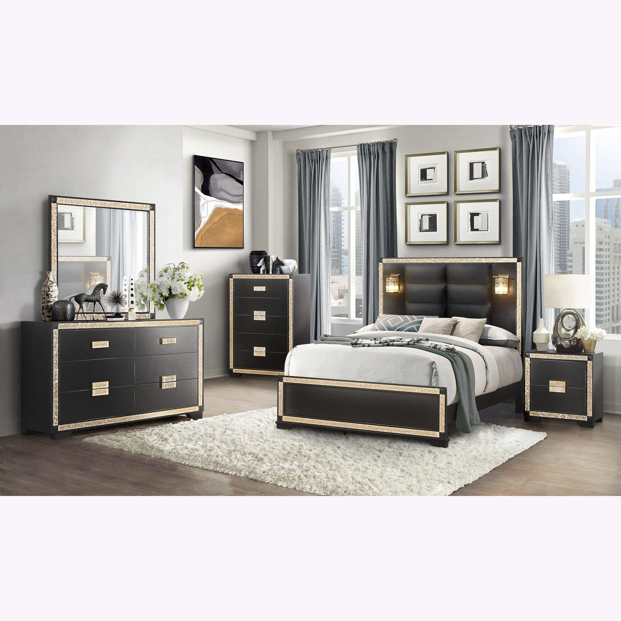 Lively - Bedroom Set With Glitter Detail And Padded Headboard