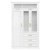 3 Door Wardrobe Armoire With LED Lighting And 3 Drawers - White