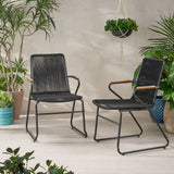 Moonstone - Outdoor Club Chair Set With Rope Weave Design - Black