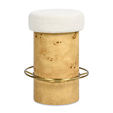 Nebula - Backless Round Upholstered Counter Stool With Burl - Ivory White
