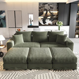 Deep Seat Convertible Sofa With Soft Pillows And Ottomans