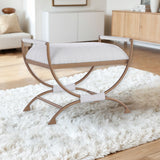 Nora - Bench With Bronze Metal Frame And Boucle Fabric Seat - White