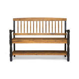 Slatted Bench With Built In Shelf