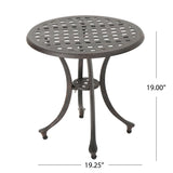 Lunaire - Outdoor Round Cast Aluminum Side Table With Lattice Top And Curved Legs - Bronze