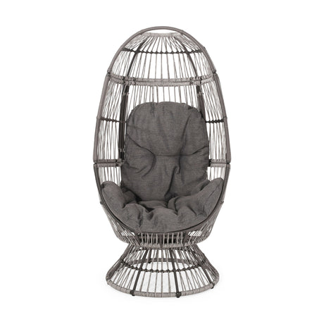 Patio Swivel Basket Egg Chair With Cushion