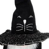 Sitting Gnome With Broomstick & Long Legs, For Halloween Decor - Black White