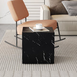 Luxurious Marble Texture Coffee Table Cube Design Elegant Living Room Accent - Black