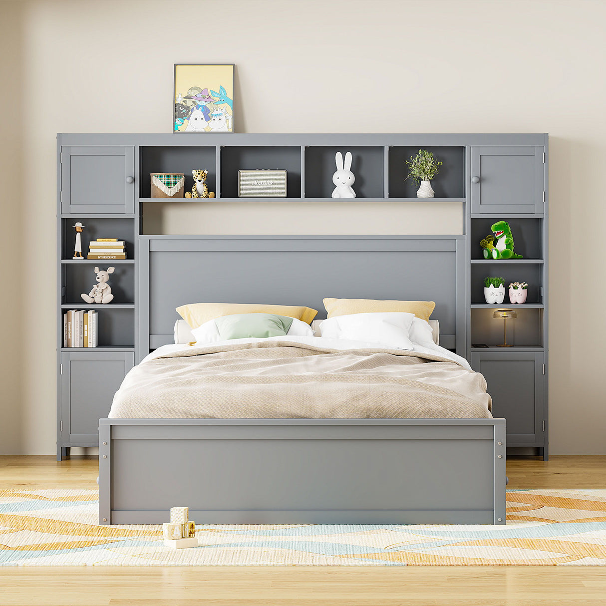 Bed With All In One Cabinet, Shelf And Sockets