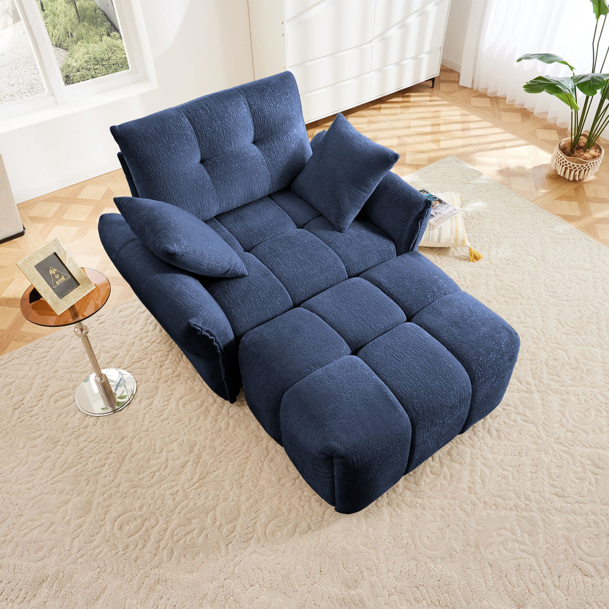Ergonomic Single Seater Sofa With Ottoman, High Resilience Support Cushions