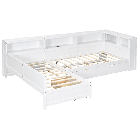 L Shaped Platform Bed With Trundle And Drawer