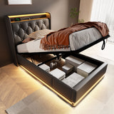 Upholstered Bed, 360 Surround LED Function, Remote Control, Hydraulic Storage Bed With USB, Type-C Charging (Without Mattress)