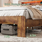 Wood Platform Bed Frame With Storage LED Light Headboard & USB